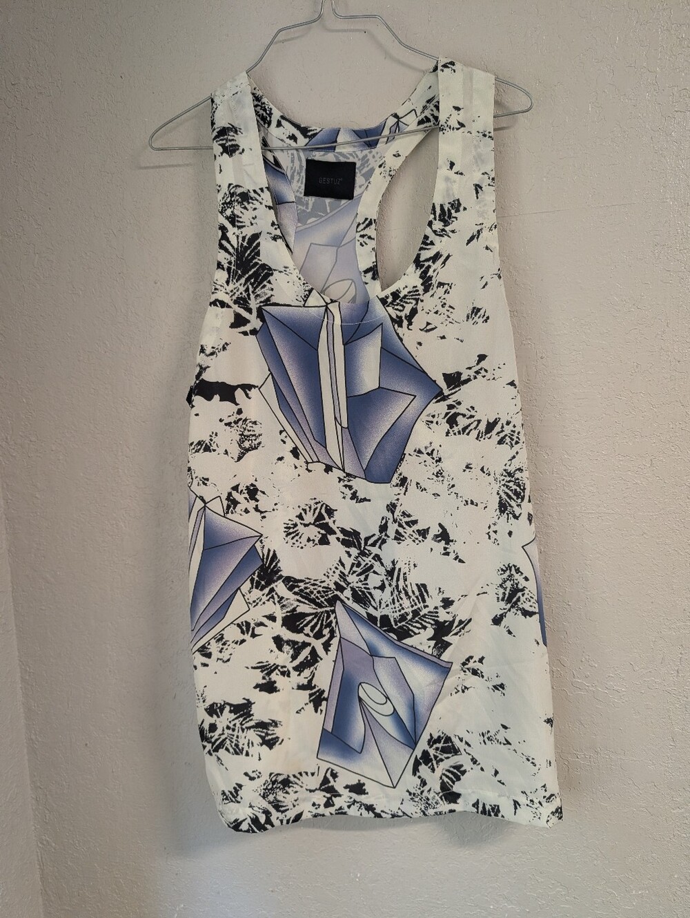 Trippy Geo Print Racerback Mini Dress M White & Blue Rave Indie Boho Whimsy